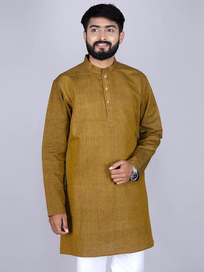 Brown Solid Handwoven Organic Cotton Men Kurta