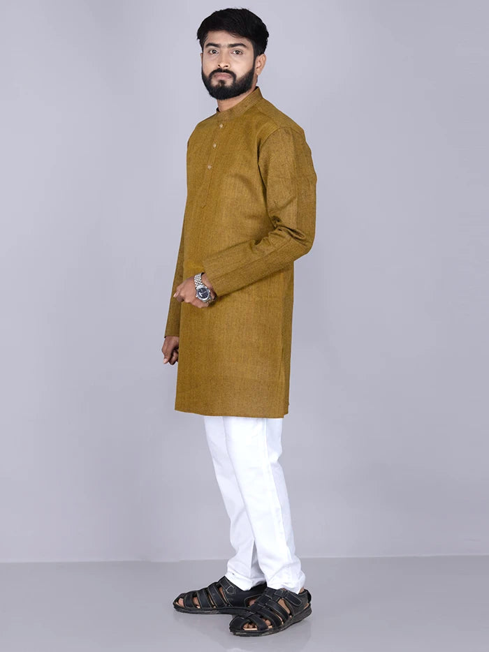 Brown Solid Handwoven Organic Cotton Men Kurta