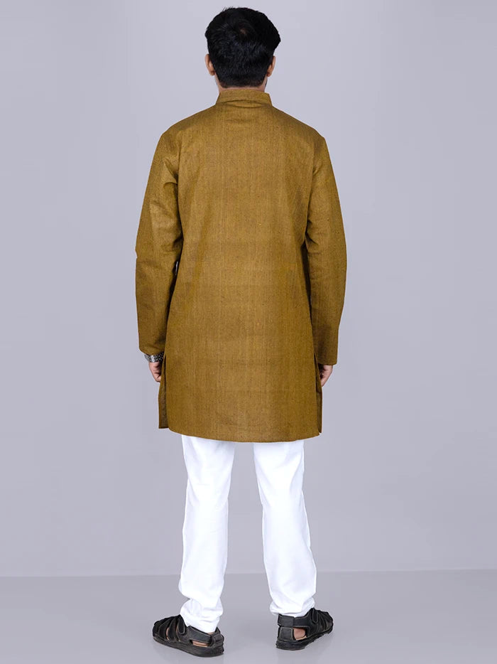 Brown Solid Handwoven Organic Cotton Men Kurta