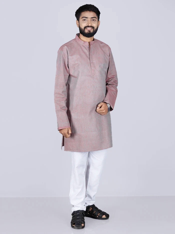 Green Red Duel Tone Handwoven Organic Cotton Men Kurta