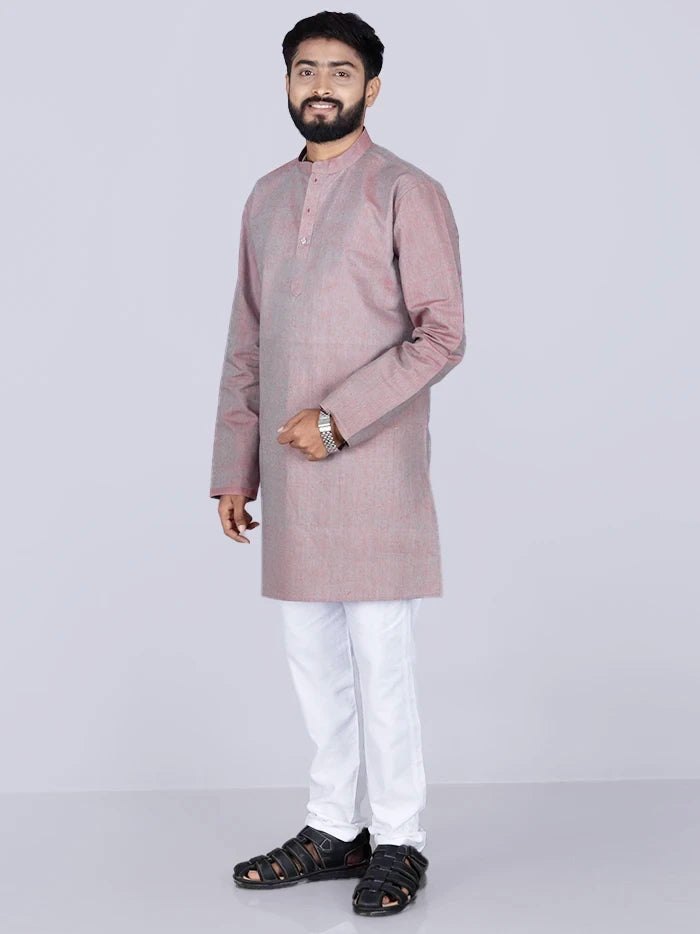 Green Red Duel Tone Handwoven Organic Cotton Men Kurta