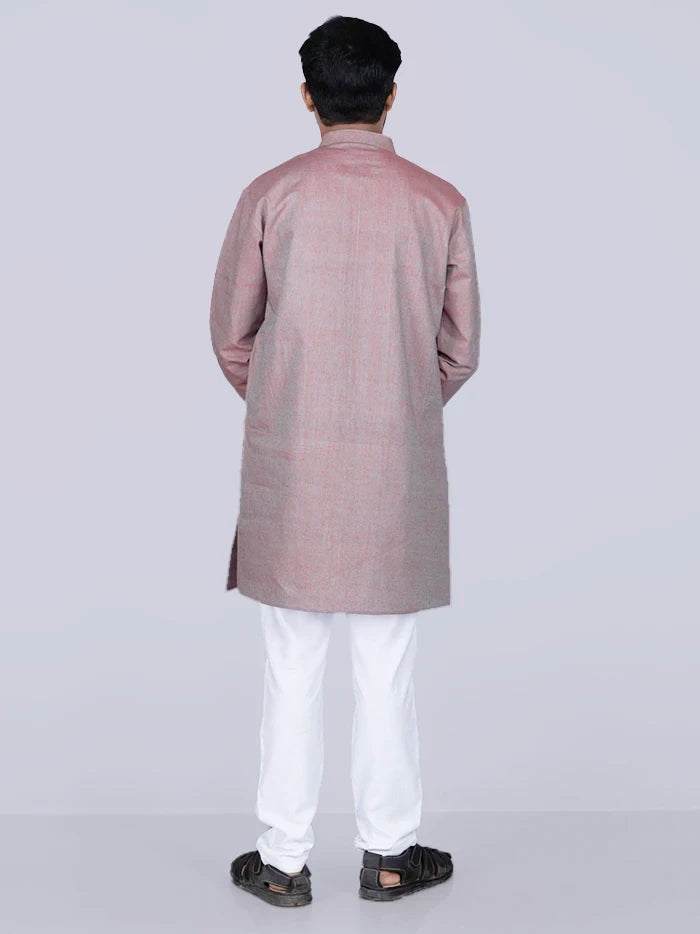 Green Red Duel Tone Handwoven Organic Cotton Men Kurta