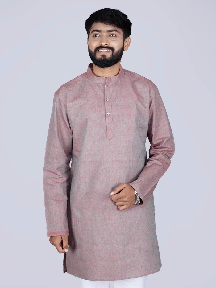 Green Red Duel Tone Handwoven Organic Cotton Men Kurta