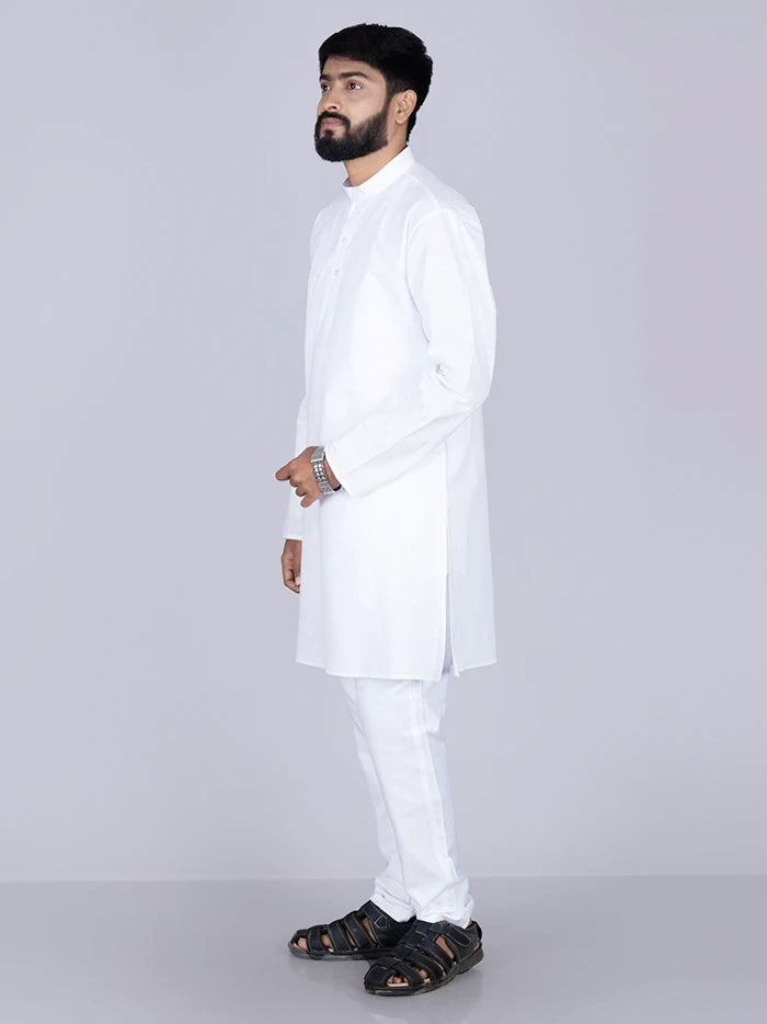 White Solid Handwoven Organic Cotton Men Kurta