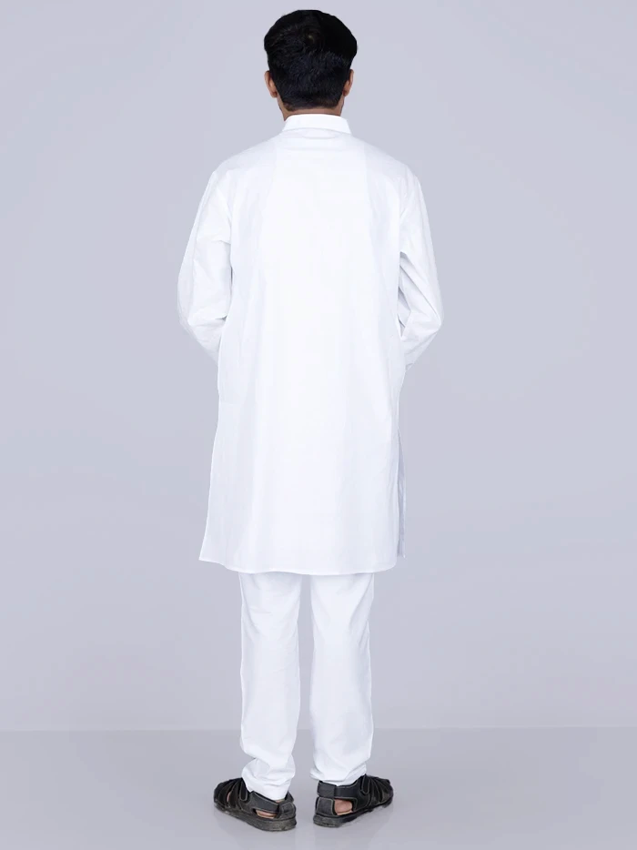 White Solid Handwoven Organic Cotton Men Kurta