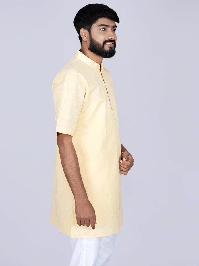 Light Yellow Handwoven Organic Cotton Men Kurta