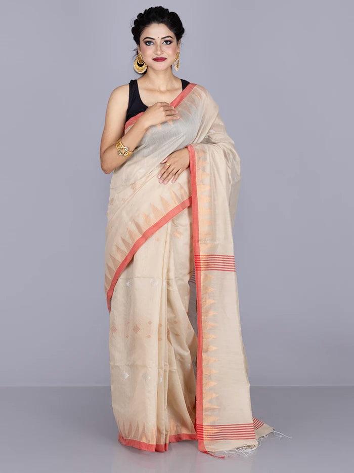 Elegant Beige Par Anchal Buti Handloom Saree