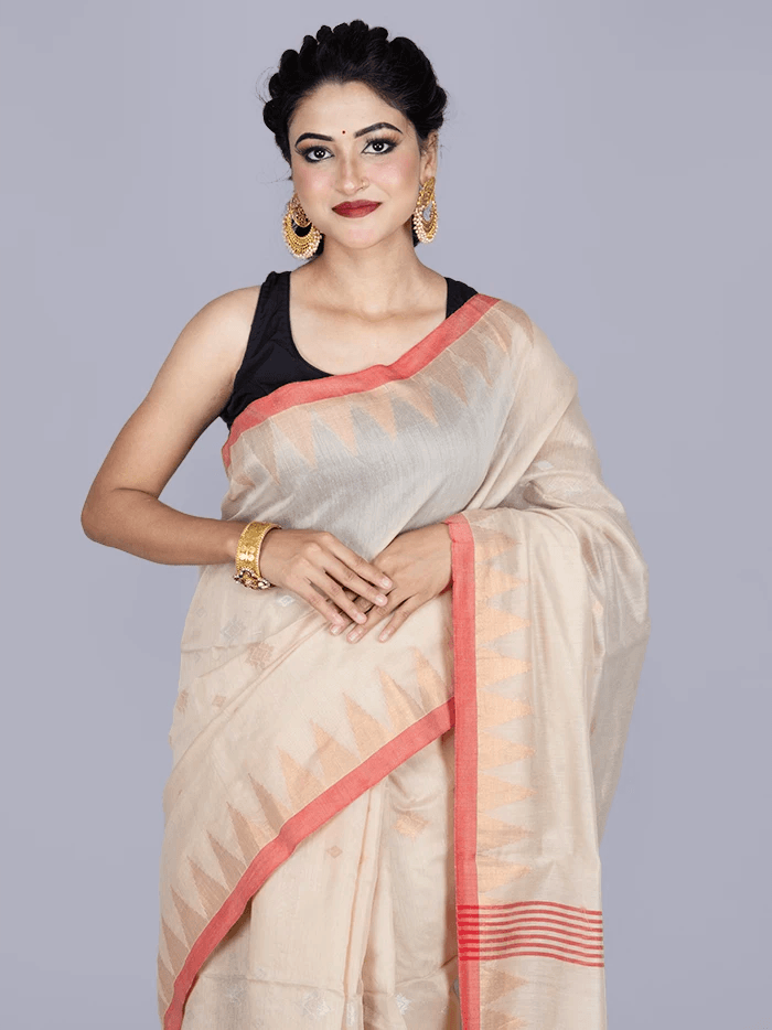 Elegant Beige Par Anchal Buti Handloom Saree