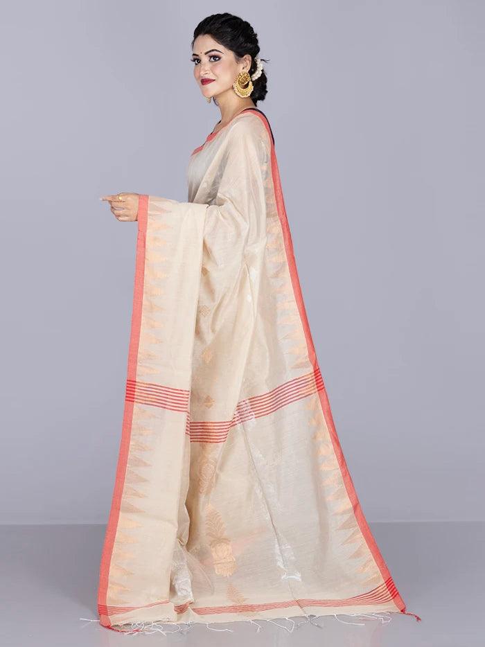 Elegant Beige Par Anchal Buti Handloom Saree