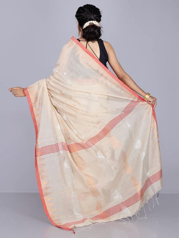 Elegant Beige Par Anchal Buti Handloom Saree