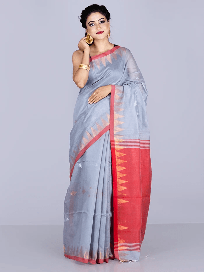 Elegant Cadet Gray Par Anchal Buti Handloom Saree