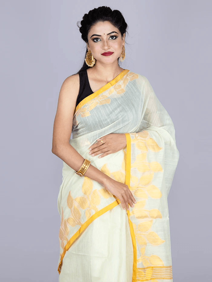 Elegant Tea Green Par Anchal Buti Handloom Saree