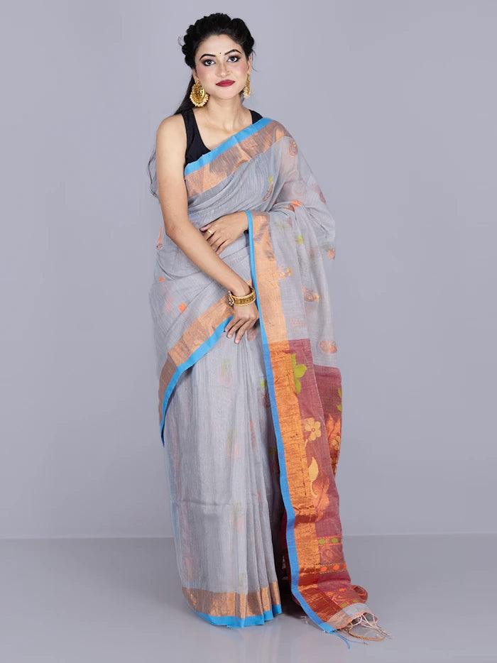 Elegant Beau Blue Par Anchal Buti Handloom Saree