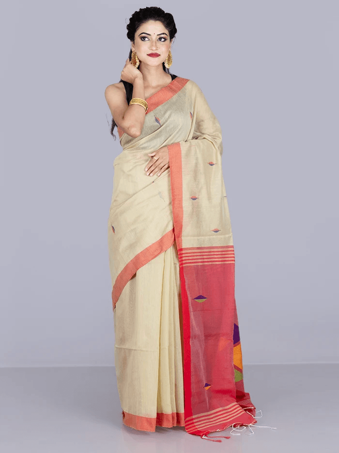 Elegant Red Par Anchal Buti Handloom Saree