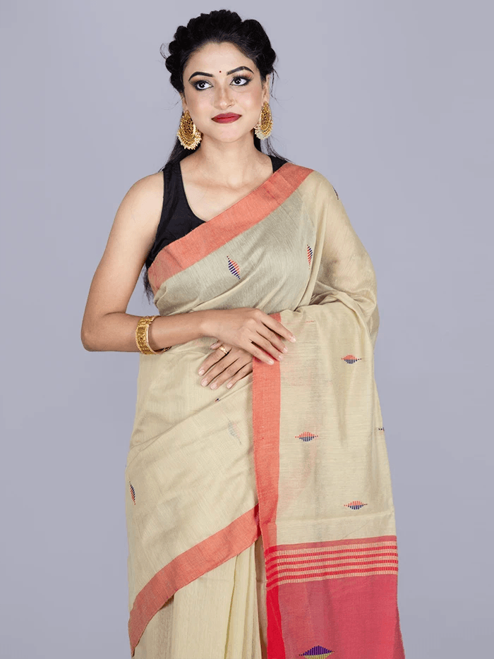 Elegant Red Par Anchal Buti Handloom Saree