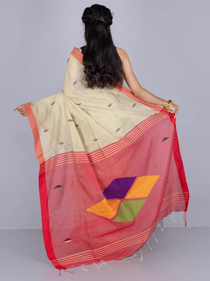 Elegant Red Par Anchal Buti Handloom Saree