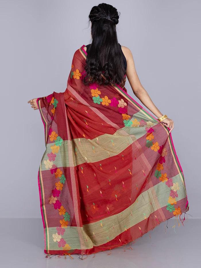 Elegant Maroon Par Anchal Buti Handloom Saree