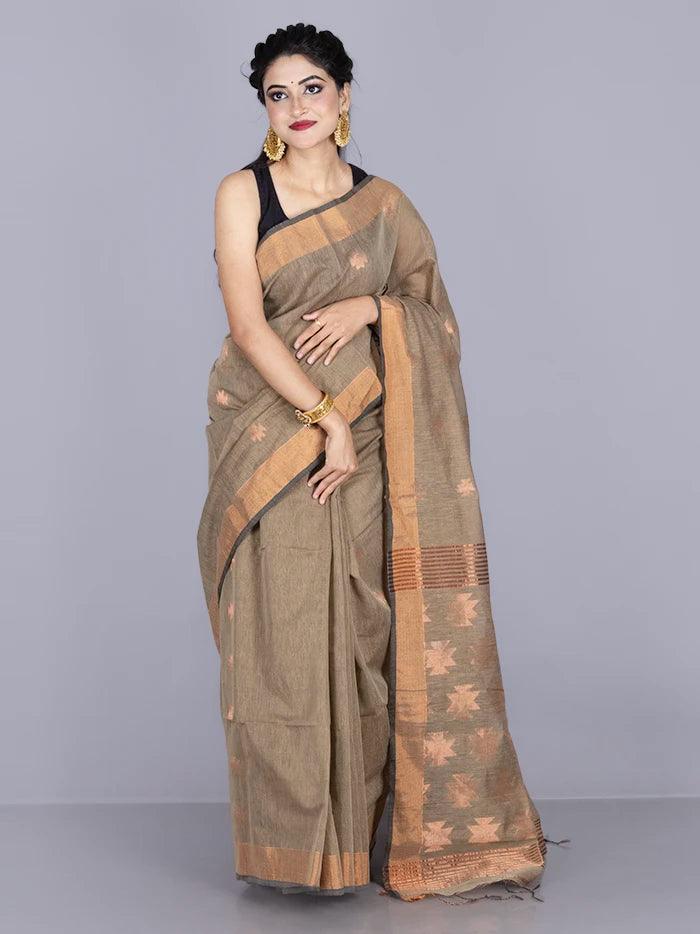 Elegant Sand Par Anchal Buti Handloom Saree