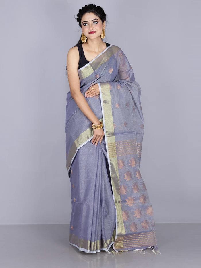 Elegant lavender Par Anchal Buti Handloom Saree