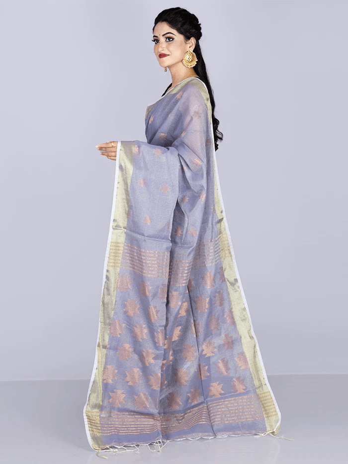 Elegant lavender Par Anchal Buti Handloom Saree