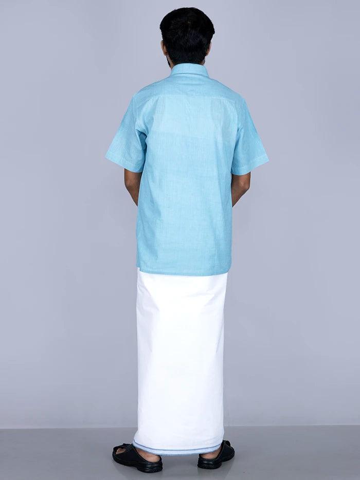 Blue Border Handwoven Fine Muslin Dhoti 3.65 Meter