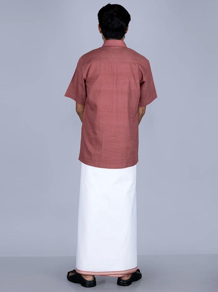 Brown Border Handwoven Fine Muslin Dhoti 3.65 Meter