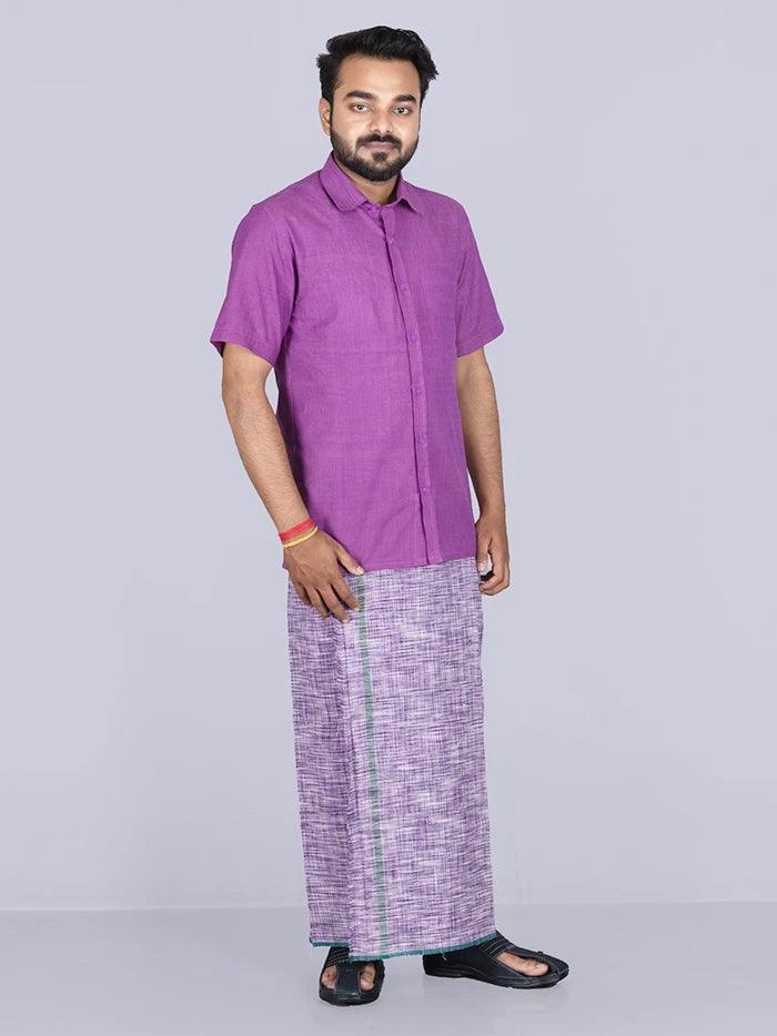 Violet Handwoven Cotton Lungi 2.10 Meter