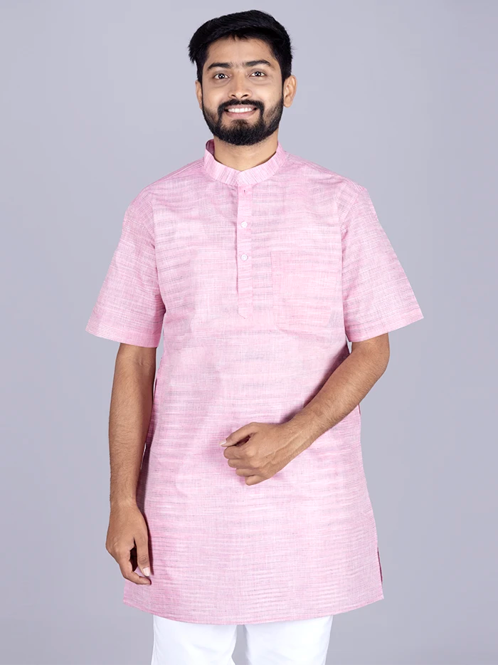 Lavender Pink Springs Handwoven Organic Cotton Men Kurta