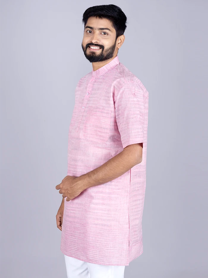 Lavender Pink Springs Handwoven Organic Cotton Men Kurta