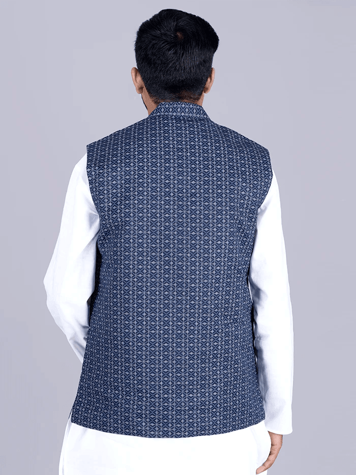 Blue Printed Poly Cotton Modi Jacket