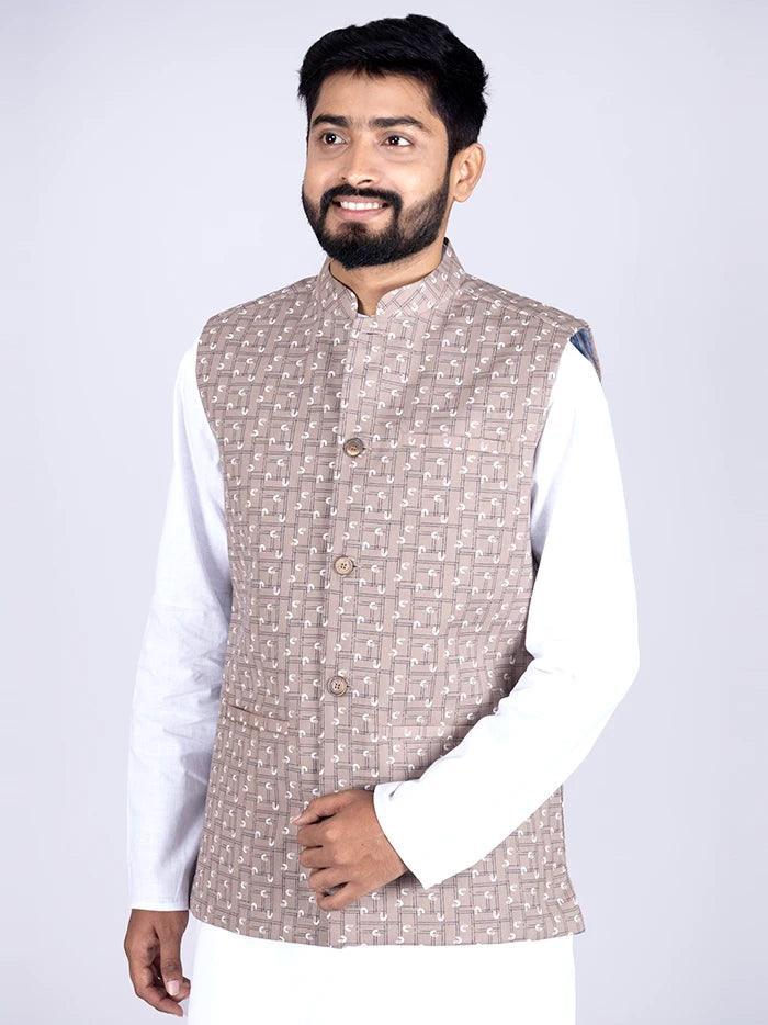 Brown Printed Poly Cotton Modi Jacket