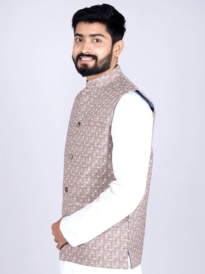 Brown Printed Poly Cotton Modi Jacket