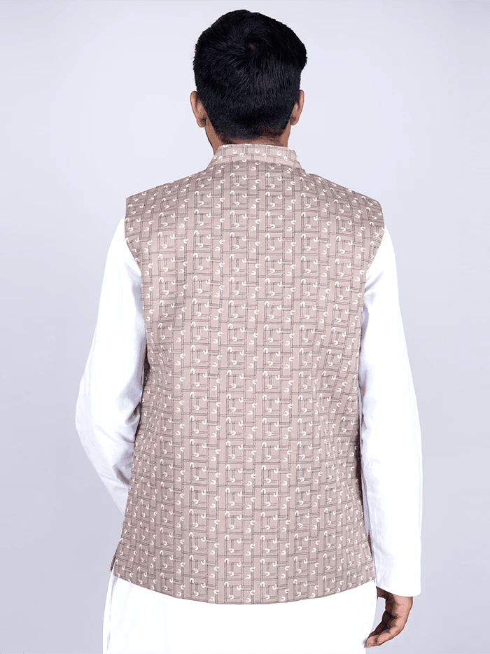 Brown Printed Poly Cotton Modi Jacket