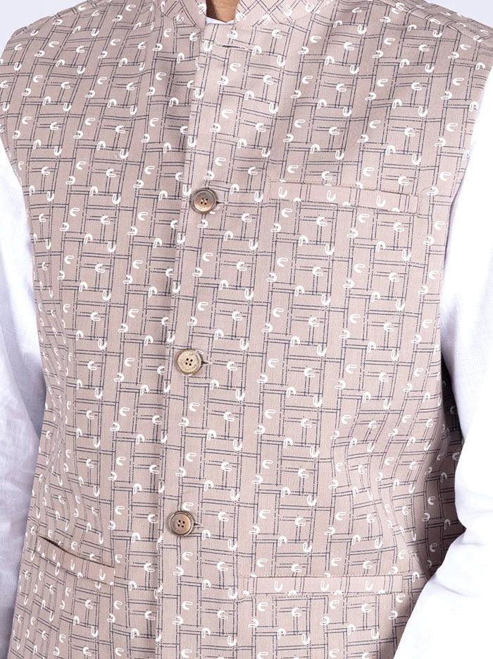 Brown Printed Poly Cotton Modi Jacket