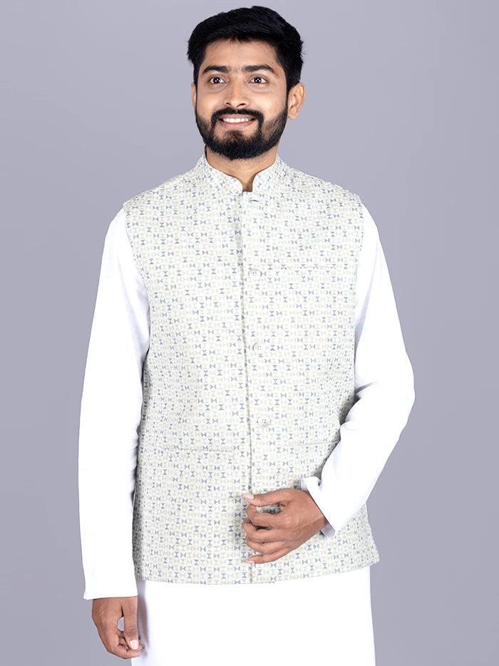 Light Khaki Printed Poly Cotton Modi Jacket