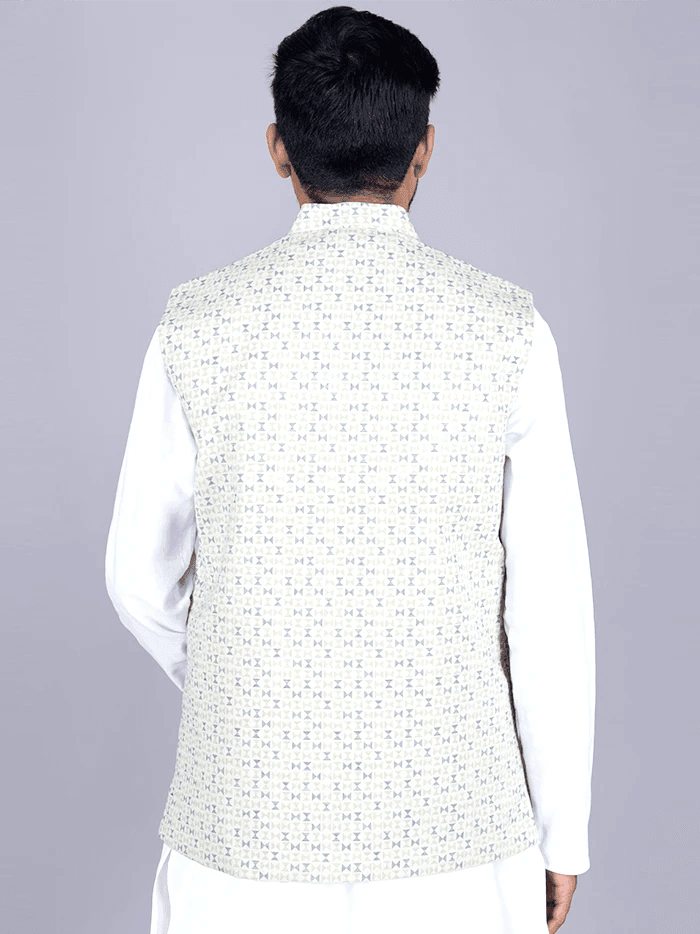 Light Khaki Printed Poly Cotton Modi Jacket