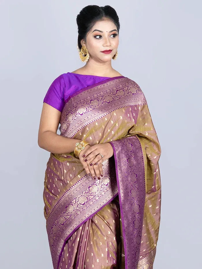 Elegant Allover Green Violet Dual Tone Katan Silk Saree