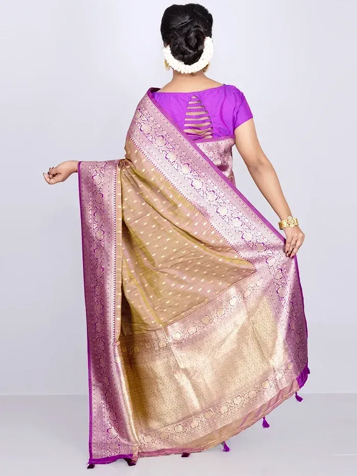 Elegant Allover Green Violet Dual Tone Katan Silk Saree