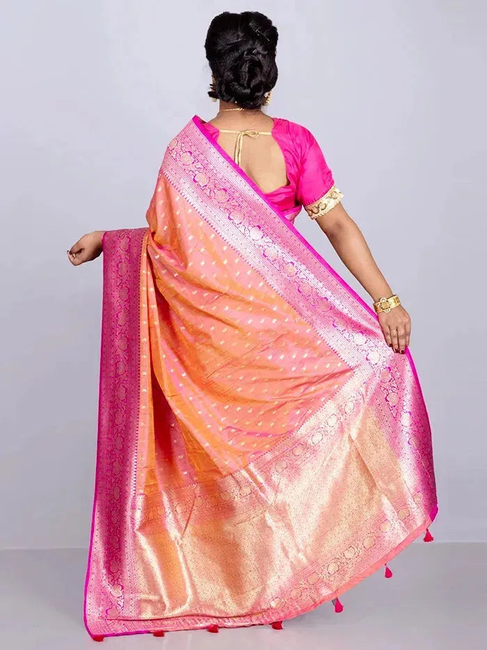 Elegant Allover Pink Orange Dual Tone Katan Silk Saree