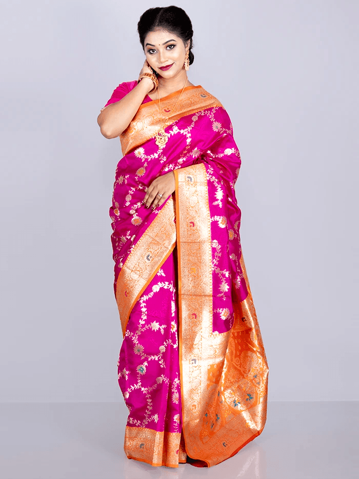 Elegant Allover Magenta Jal Katan Silk Saree