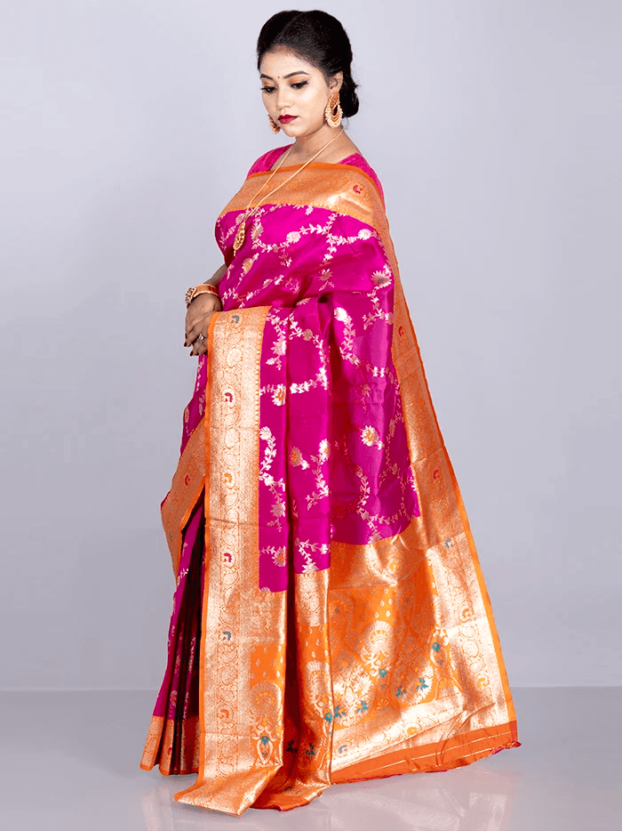 Elegant Allover Magenta Jal Katan Silk Saree