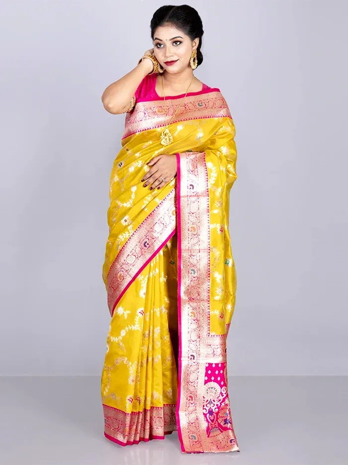 Elegant Allover Mustard Jal Katan Silk Saree