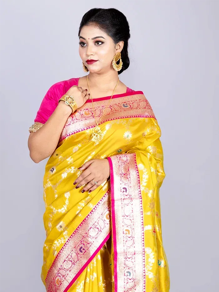 Elegant Allover Mustard Jal Katan Silk Saree