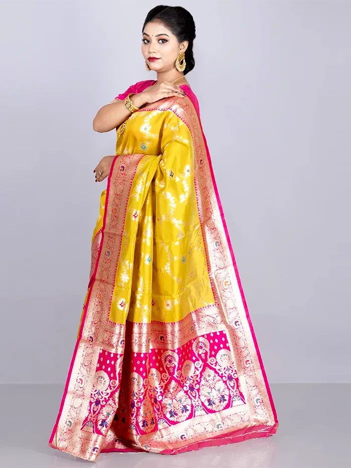 Elegant Allover Mustard Jal Katan Silk Saree