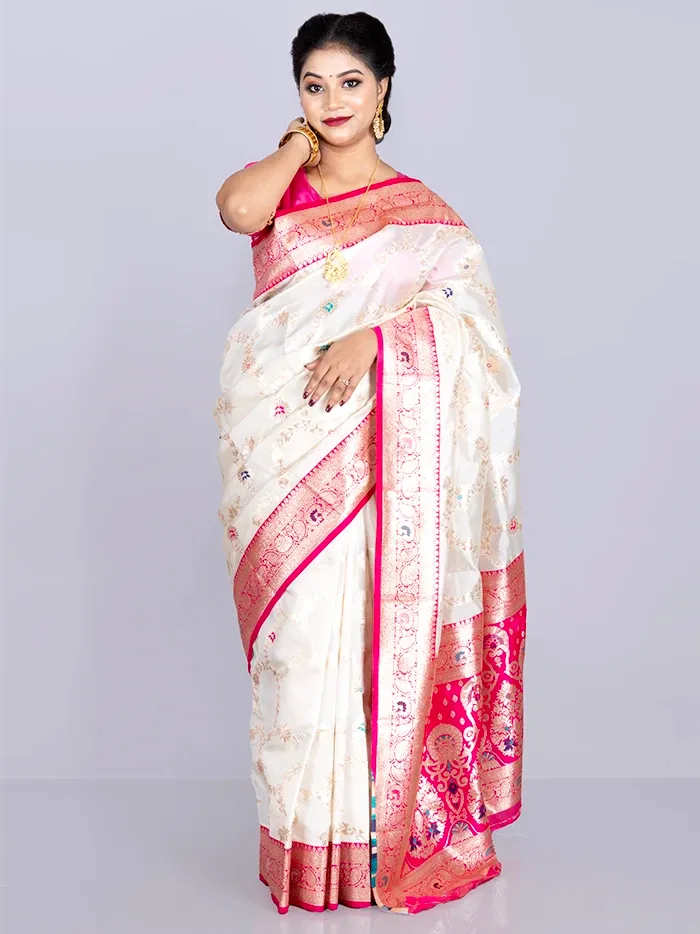 Elegant Allover White Jal Katan Silk Saree