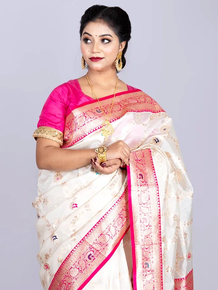 Elegant Allover White Jal Katan Silk Saree