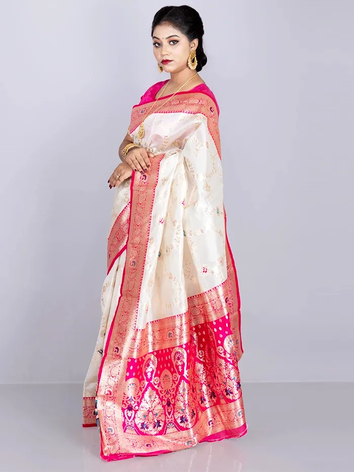 Elegant Allover White Jal Katan Silk Saree