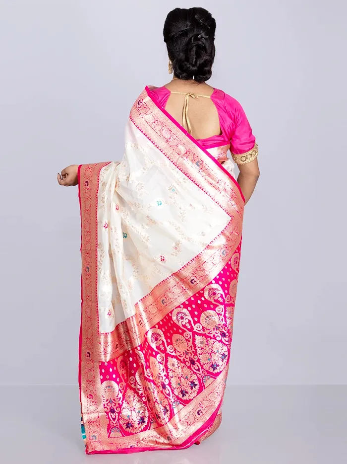 Elegant Allover White Jal Katan Silk Saree