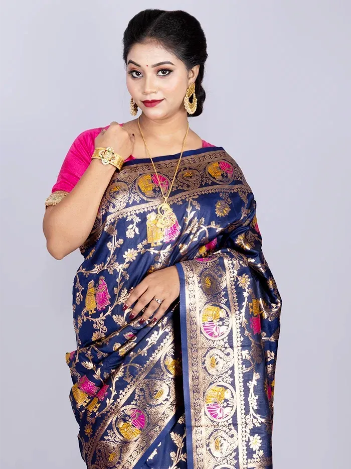 Elegant Allover Blue Jal Katan Silk Saree