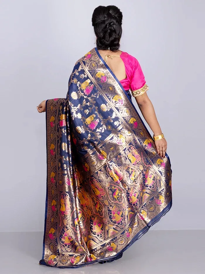 Elegant Allover Blue Jal Katan Silk Saree